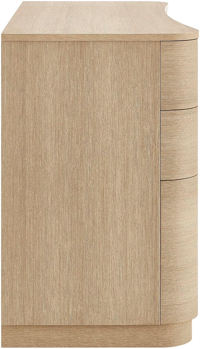 Modway Mirae 55 Inch Computer Desk with Drawers in Brushed Light Oak – Modern Compact Office Desk with Keyboard Tray, Curved Edges, and 6 Storage Drawers for Bedroom, Dorm Room, or Vanity Setup