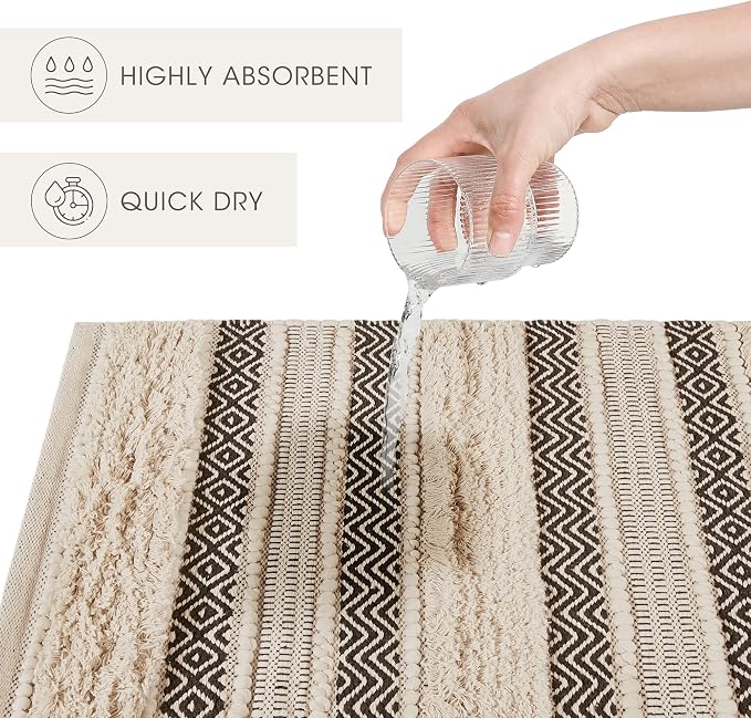 INK+IVY Bath Rug Hand-Woven Texture Shaggy Striped Soft & Water Absorbent, Boho Bathroom Décor Bath-Mats, Non-Slip Absorbent Quick Dry Mats for Tub, Shower Room, Asher, 20x32, Black 1 Piece