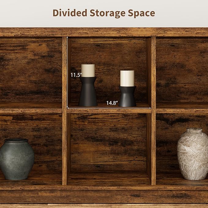 GarveeHome 8 Cube Storage Organizer Bookshelf, 3 Tier Farmhouse Horizontal Bookcase, 62 in Wood Storage Bookcase for Entryway, Long Low Bookshelves for Living Room-Retro Brown