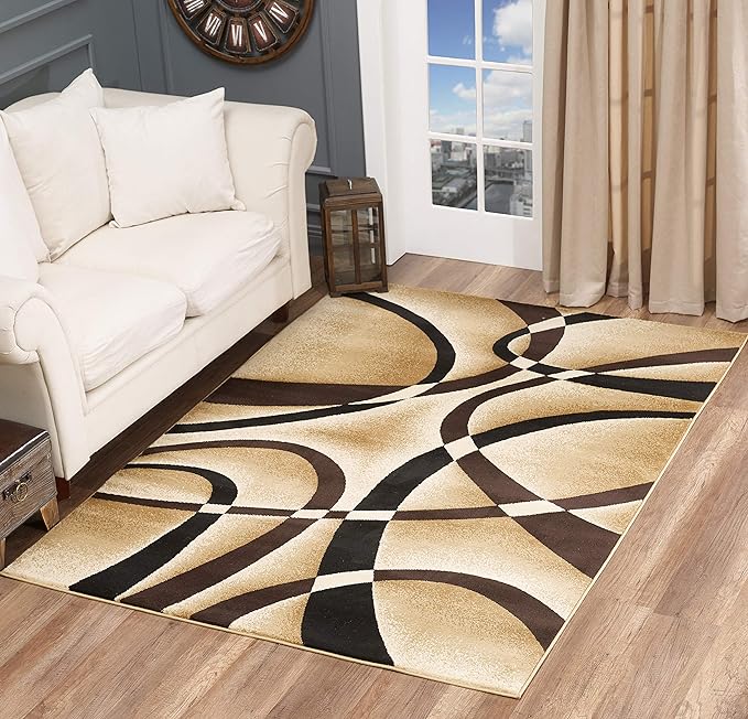 GLORY RUGS Modern Large Area Rug 8x10 Brown Swirls Carpet Bedroom Living Room Contemporary Dining Accent Sevilla Collection 4816 (8x10, Brown)