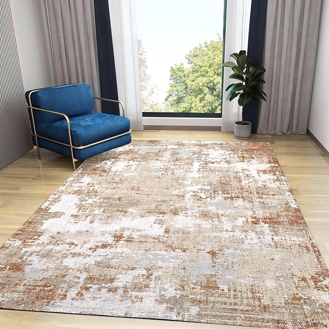 Modern Distressed Area Rug, Abstract Ethnic Art Non Slip Kids Rugs, Machine Washable Durable Carpet for Indoor Bedroom Living Room Office Decor Rug - 6 ft x 8 ft