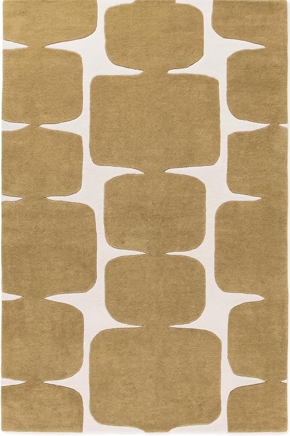 Restoration and Renovation Modern Wool Area Rug - Contemporary Abstract Geometric Design, Thick & Soft Hand-Tufted Carpet - Ideal for Indoor Decor in Living Room, Bedroom (Gold, 10' x 14')