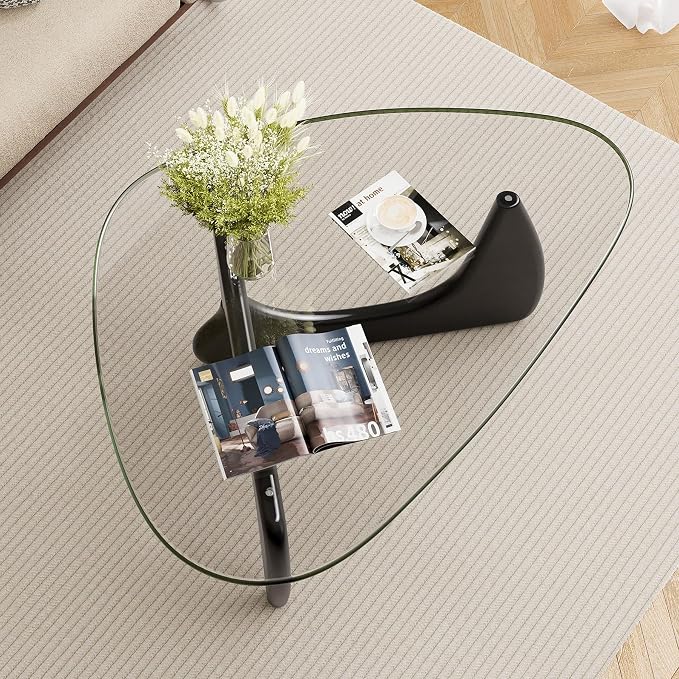 Modern Triangle Glass Coffee Table, Mid Century Coffee Table for Living Room Bedroom Reception Office Tables
