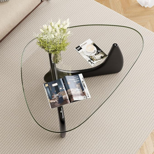 Modern Triangle Glass Coffee Table, Mid Century Coffee Table for Living Room Bedroom Reception Office Tables