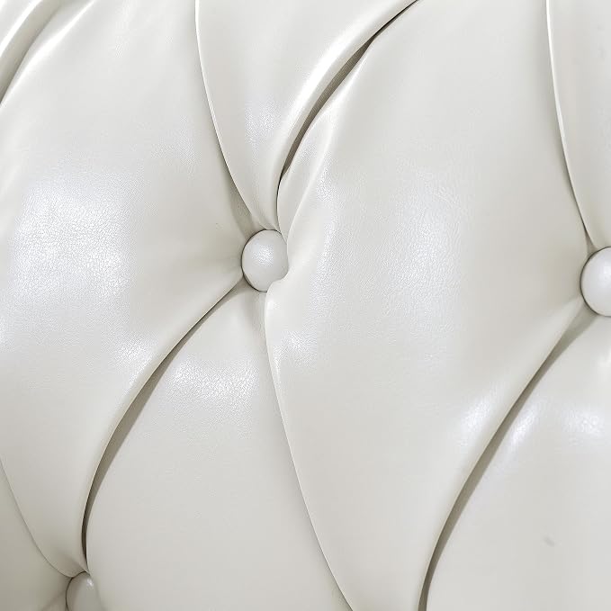 LEVNARY Leather Upholstered Armchair, Mid-Century Modern Single Sofa Chair with Rolled Arms and Nailhead, Tufted Pu Leather Chesterfield Chair for Home Bedroom Reading Room (Cream White)
