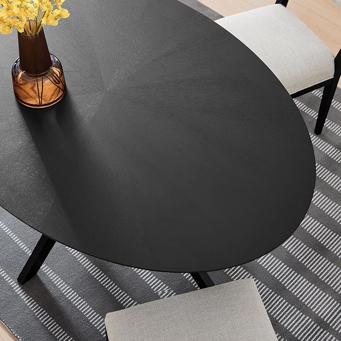 Modway Crossroads 63" Oval Wood Dining Table, Wood Veneer, Seats 6, Easy to Assemble in Black