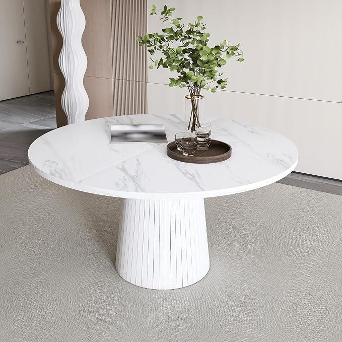 42" Round Dining Table for 4-6,White Faux Marble Dining Room Table,Modern Kitchen Table with Cross Legs for Dining Room Kitchen
