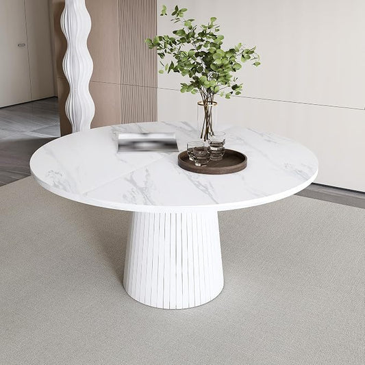 42" Round Dining Table for 4-6,White Faux Marble Dining Room Table,Modern Kitchen Table with Cross Legs for Dining Room Kitchen