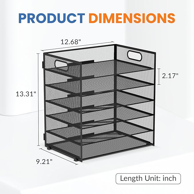 Daltack 6 Tier Paper Organizer for Desk, Paper Letter Tray Organizer for Desks, Mesh Desk File Organizers with Handle for Office, Home, School, Classroom, Black
