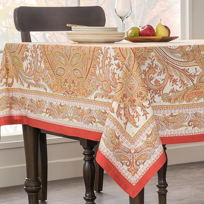 Maison d' Hermine Thanksgiving Tablecloth Kashmir Paisley 100% Cotton Tablecloth 60"x120" – Fall Harvest Dining & Holiday Décor, Washable Reusable Fabric Table Cover for Kitchen & Dining Room