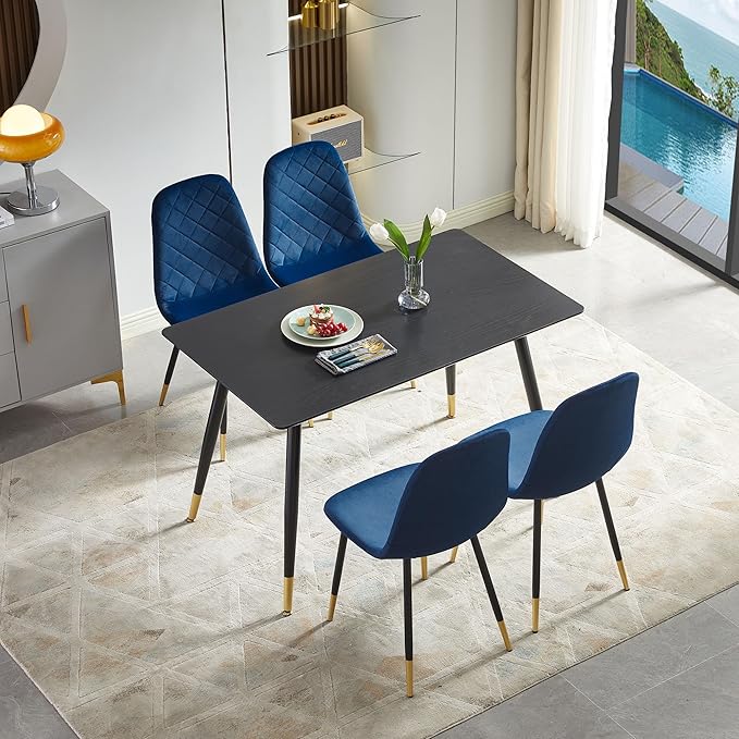 Navy Blue Velvet Dining Chairs Set of 2 - Upholstered Kitchen & Dining Room Chairs with Metal Legs, Mid-Century Modern Accent Chair for Living Room Kitchen Bedroom