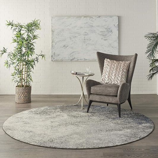 Nourison Home Passion 8' x Round Charcoal Ivory Fabric Modern Area Rug (8' Round)