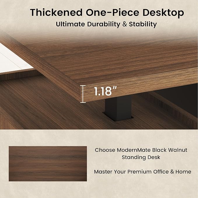 ModernMate Executive Standing Desk with Drawers & Storage, 70.8'' Adjustable Electric Stand Up Wood Desk with Privacy Panel, AC/USB, File Cabinet, Large One-Piece Desktop for Home Office, Black Walnut