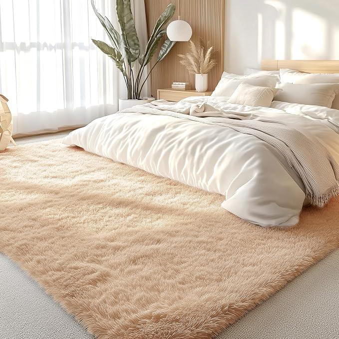 OLANLY 8x9 Machine Washable Large Area Rugs for Living Room, Bedroom, Soft Fluffy Shaggy Bedside Rug, Indoor Floor Carpet for Kids Girls and Boys, Dorms, Nursery, Home Decor Aesthetic, Beige
