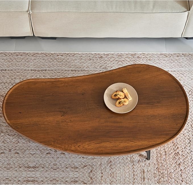 Saint Mossi Modern Coffee Table for Living Room, Mid-Century Mango Shaped Wood Coffee Table, 2-Tier Center Table for Small Space, Walnut Board, D47xW23.6xH15, Espresso
