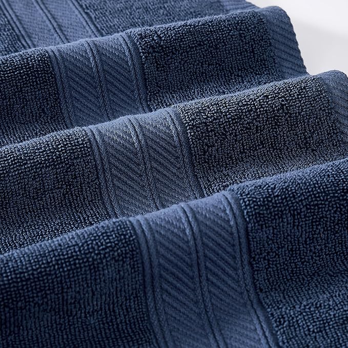 Modern Threads Trefoil Filigree 6-Piece 100% Cotton Towel Set – Reversible Yarn Dyed Jacquard – Includes 2 Bath Towels, 2 Hand Towels, 2 Washcloths – Absorbent, Quick Dry, Soft & Durable – Navy Blue
