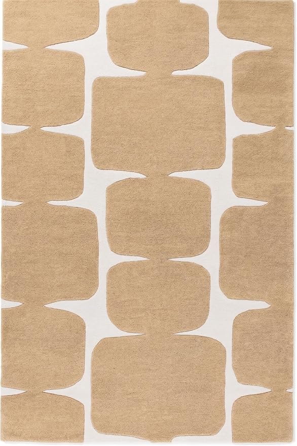 Restoration and Renovation Modern Wool Area Rug - Contemporary Abstract Geometric Design, Thick & Soft Hand-Tufted Carpet - Ideal for Indoor Decor in Living Room, Bedroom (Sand, 5' Round)
