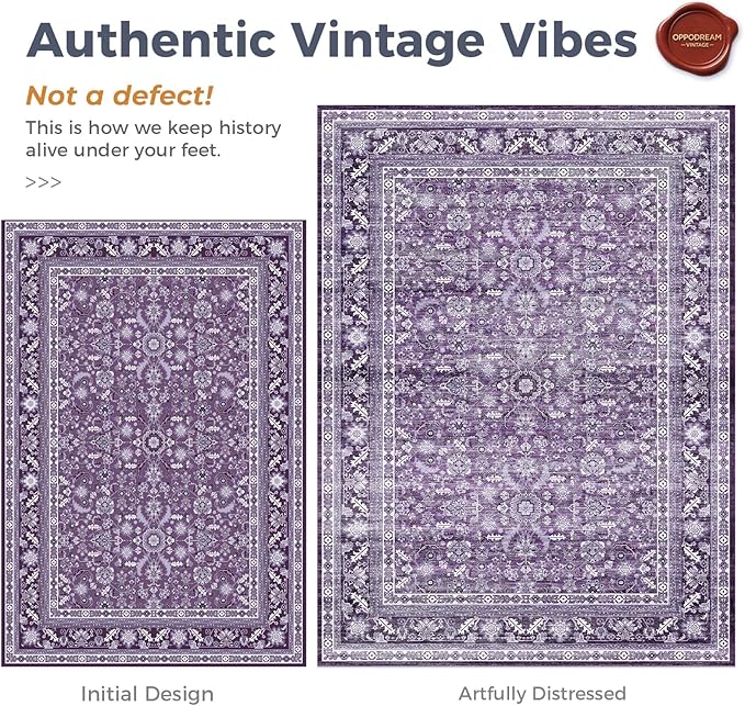 OPPODREAM Vintage Purple 2x6 Runner Rug, 2 x 6 Retro Washable Rug Non Slip, Low-Pile Faux Wool Carpet, Distressed Floor Mat for Kitchen, Hallway, Entry-Way, Entrance, Indoor Back Door