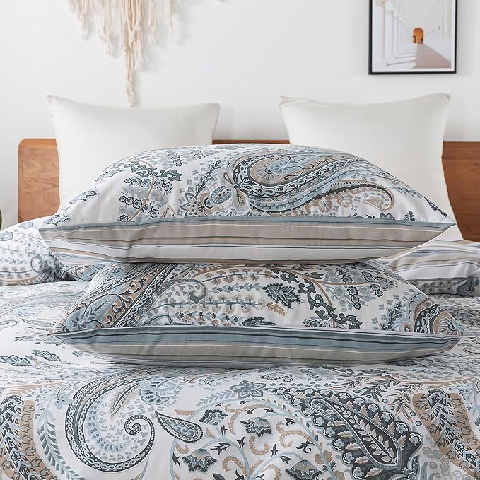 HoneiLife Cotton Duvet Cover Queen - 3pcs Paisley Comforter Cover, Soft & Breathable Floral Bedding Duvet Cover Sets with Zipper Closure & Corner Ties, Wildflower Comforter Cover Sets All Season Use