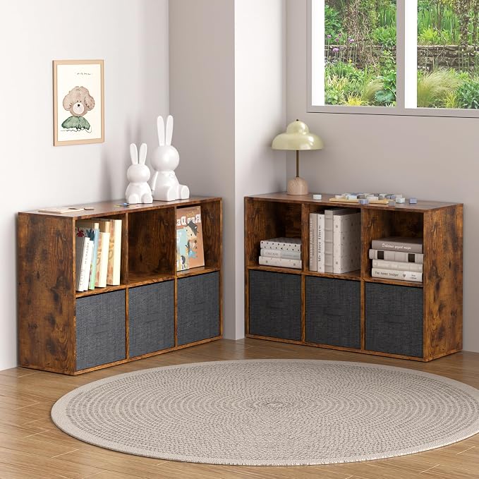 Wooden 6 Cube Storage Organizer with Closed Back Panel,Retro Brown Cube Shelf Cubby Storage Organizers with Compartments for Living,Bookshelf,Organizers Easy to Install (Retro Brown, 6 Cube)