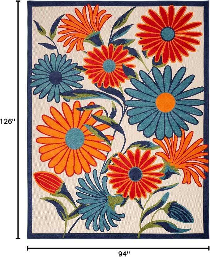 Nourison Home Aloha Multicolor 7'10" x 10'6" Area Rug - Easy Clean, Non Shedding, Bed Room, Living Room, Dining Room, Kitchen (8' x 11')