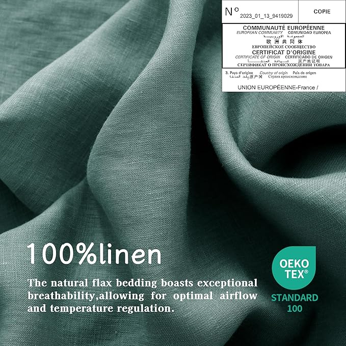 EVERLY Linen Sheets King Size,100% Stonewashed Pure French Linen Sheets 16Inch Deep Pocket Sheets,3Pieces (1Flat Sheet,1Fitted Sheet,2Pillowcase) Natural Flax Soft and Breathable For Hot Sleepers-Aqua