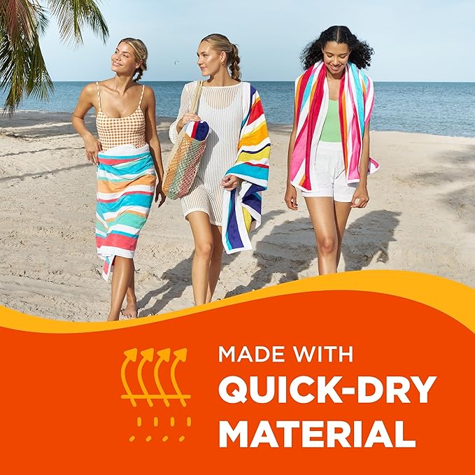 Kaufman - Joey Velour Colored Classic Multi-Color Stripe Beach & Pool Towel - Large 100% Combed Cotton Beach Towel - Soft & Absorbent Colorful Towels - 30" x 60" - 4 Pack