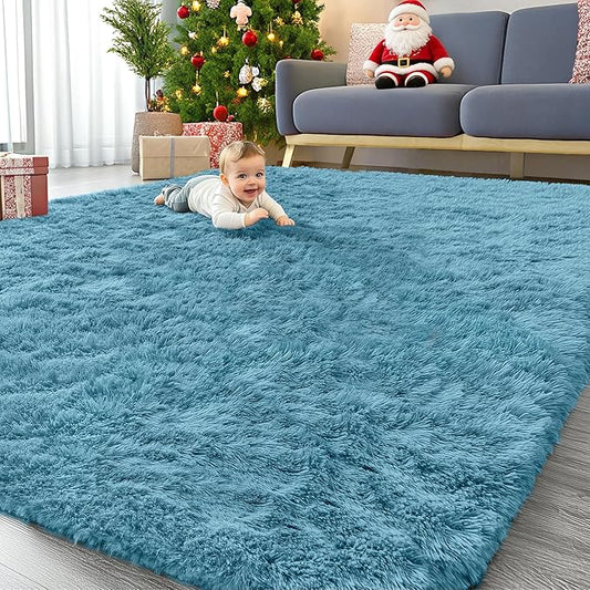 OLANLY 9x12 Machine Washable Large Area Rugs for Living Room, Bedroom, Soft Fluffy Shaggy Bedside Rug, Indoor Floor Carpet for Kids Girls and Boys, Dorms, Nursery, Home Decor Aesthetic, Slate Blue