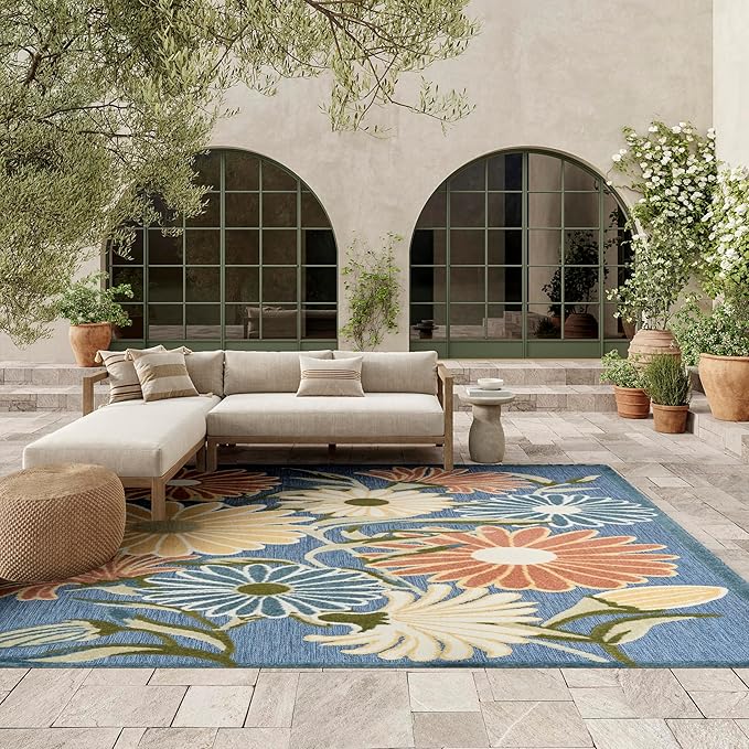Nourison Home Aloha Blue Sage 9' x 12' Area Rug - Easy Clean, Non Shedding, Bed Room, Living Room, Dining Room, Kitchen (9' x 12')