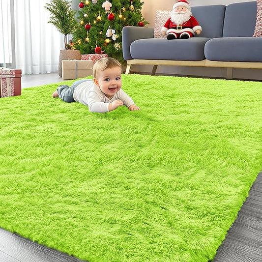 OLANLY 5x8 Machine Washable Large Area Rugs for Living Room, Bedroom, Soft Fluffy Shaggy Bedside Rug, Indoor Floor Carpet for Kids Girls and Boys, Dorms, Nursery, Home Decor Aesthetic, Lime Green