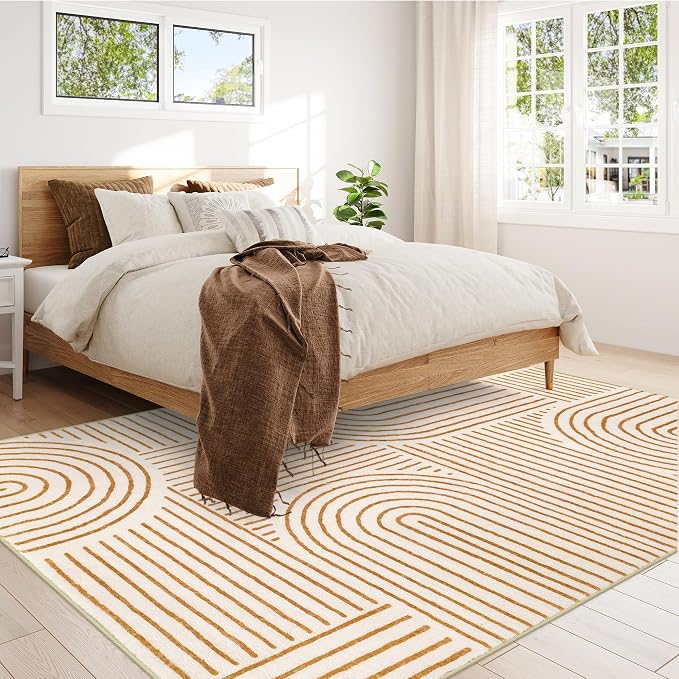 Lahome Abstract Washable Area Rug 6x9, Soft 6x9 Rug for Living Room Ultra-Thin Non Slip Bedroom Rug, Rainbow Orange Throw Carpet for Dining Room Darrell (6'x9',Orange)