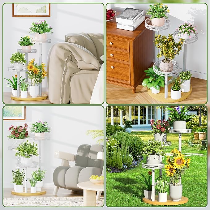 White Stand Plants, 3-Tier Metal Plant Stands for Outdoor Indoor Plants,Heavy Duty Flower Pot Stands for Multiple Plants,Decoration Display Racks for Patio Garden -WhiteFlower