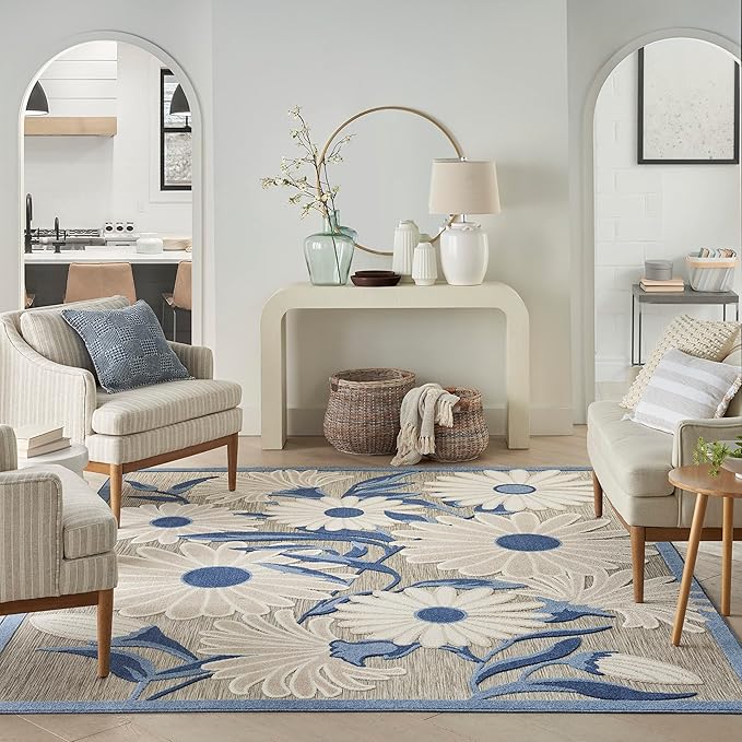 Nourison Home Aloha Blue Grey 3'6" x 5'6" Area Rug - Easy Clean, Non Shedding, Bed Room, Living Room, Dining Room, Kitchen (4' x 6')