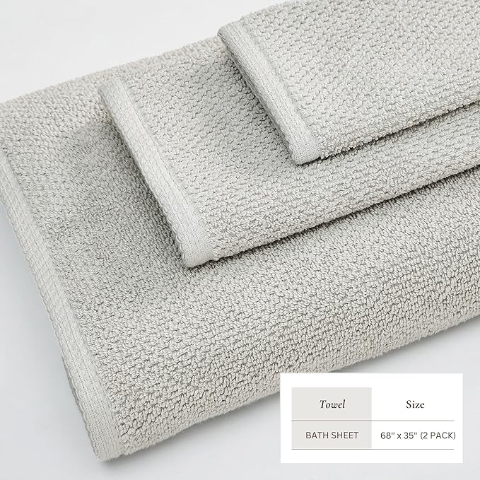 Great Bay Home 100% Cotton Oversized 2 Pack 68x35 Extra Large Towel Set - Absorbent, Quick-Drying, Durable Oversized Bath Sheets for Bathroom Décor (Light Grey)