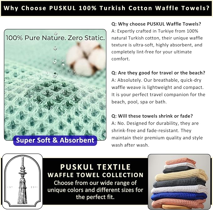 PÜSKÜL 4-Piece Natural 100% Turkish Cotton Luxury Waffle Towels for Bathroom | Premium Quality Honeycomb Weave 2 Hand Towel & 2 Bath Towel Set | Soft Absorbent Quick-Dry Lightweight Towels (Pink)
