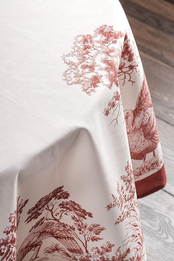 Maison d' Hermine Table Cloth Round Table 100% Cotton 63 Inches Fall Tablecloth Reusable Everyday Use for Thanksgiving Christmas Decorations Dining Farmhouse Party (Holy Jouy - Red)