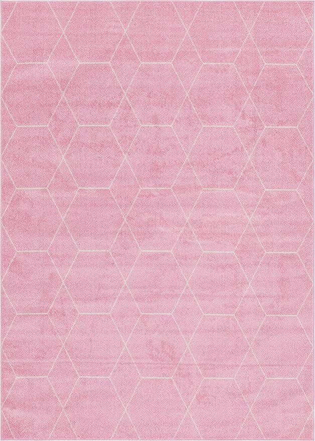 Unique Loom Trellis Frieze Collection Area Rug - Geometric (8' x 11', Light Pink/ Ivory)