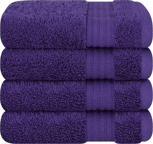 Cotton Paradise 100% Cotton Turkish Towel Set, Soft Absorbent Quick Dry, 4 Piece Washcloth Set, Violet Purple