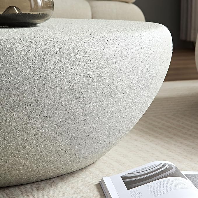 Oval Coffee Table Faux Stone Table Outdoor Irregular Coffee Table Contemporary Center Table for Living Room Apartment Indoor, No Need Assembly (43.31'' Matte Beige)