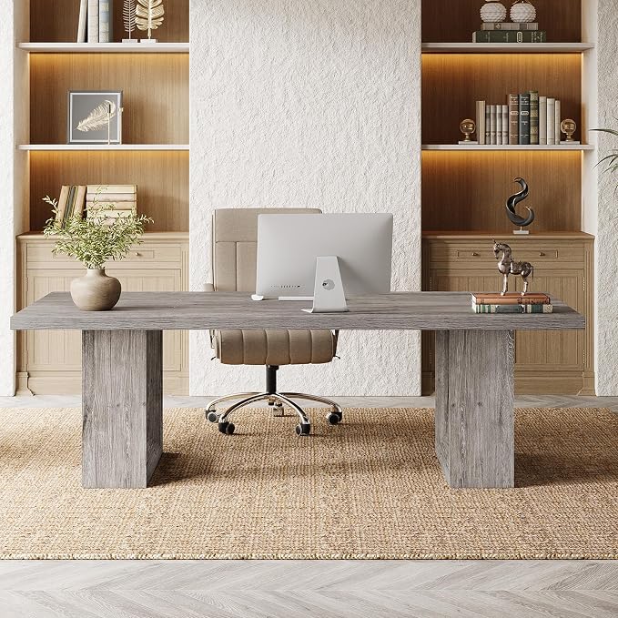 Tribesigns 62.99" Home Office Desk, Large Farmhouse Executive Desk, Computer Table for Office, Conference Room (Grey)