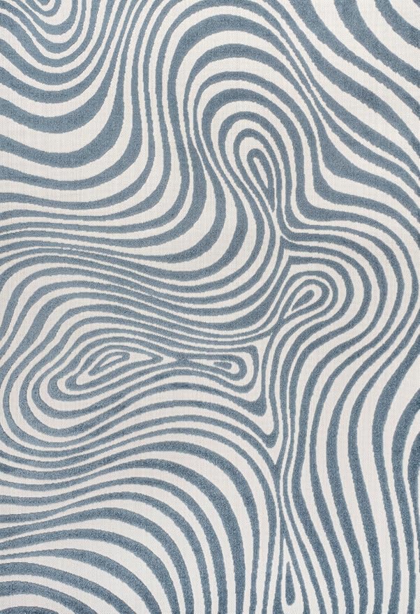 JONATHAN Y Maribo High-Low Abstract Striped Dark Blue/Cream 4x6 Indoor/Outdoor Area Rug for Patio, Backyard, Living Room, Bedroom, Office, Hose-Washable (SCN103E-4)