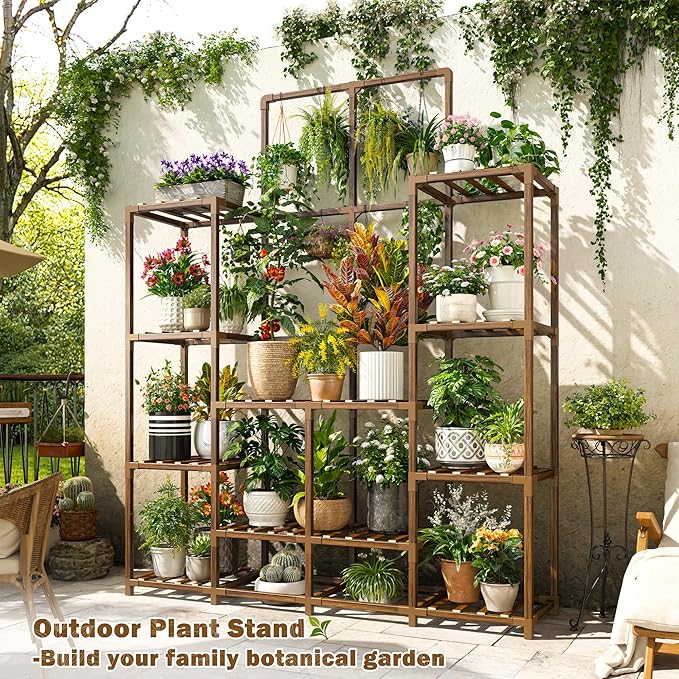 EnHomee Plant Stand Indoor Tall Plant Stand Outdoor Large Wood Plant Shelf Indoor for 18 Pots Plants,4-tiers Plant Holder for Patio Living Room Gardening Balcony 45" Wx62.1 Hx11.78 D