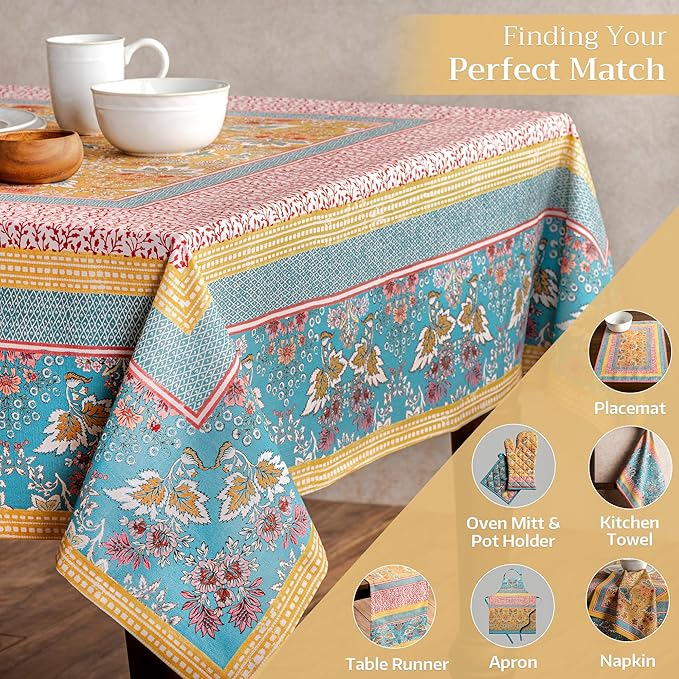 Maison d' Hermine Table Cloth Rectangle Table 100% Cotton 60 x 120 Inches Tablecloth Reusable Decorative for Dining Room Farmhouse Home Valentines Day Decorations Spring Summer - Marquise
