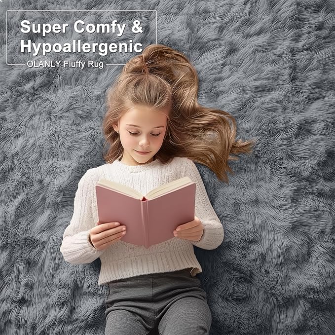 OLANLY 2x10 Machine Washable Runner Rugs for Hallway, Soft Fluffy Shaggy Bedside Rugs for Bedroom, Living Room, Indoor Floor Carpet for Kids Girls and Boys, Nursery Rooms, Home Decor Aesthetic, Grey