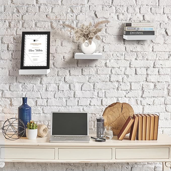 Sorbus 9X9 Inch Floating Shelves for Wall – Square Floating Shelf with Invisible Mounting Bracket for Kitchen, Bedroom, Living Room & Bathroom Decor – Rustic Showcase Wall Shelf (White, 3 Pack)