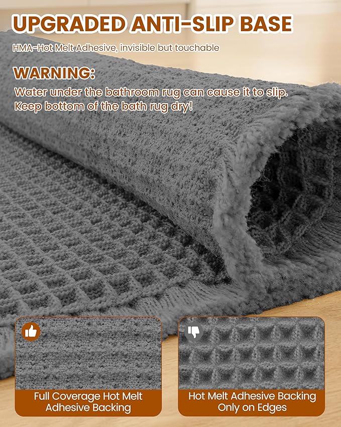 Smiry Waffle Bath Mat 72x24, Extra Soft Absorbent Bathroom Rugs, Non Slip Machine Washable Quick Dry Bath Rugs for Bathroom Floor, Tub, Shower, Home Decor Accessories, Dark Grey