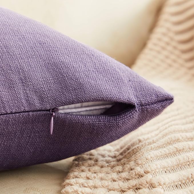 ZeeMart Rustic Cotton Linen Throw Pillow Covers Set of 2, 20x20 Inch Purple, Farmhouse Style Decorative Couch Pillow Cases Cushion Covers for Sofa Bed Living Room Home Decor