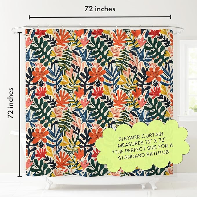 Colorful Leaf Print Shower Curtain - Modern Floral Pattern - Home Decor - Fabric Shower Curtain for Any Bathroom - 72x72 Inches (Colorful Leaves)
