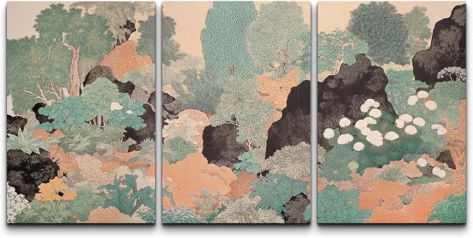wall26 Canvas Print Wall Art Set Vintage Japanese Garden Landscape Decorative Minimal Relax/Zen for Living Room, Bedroom, Office - 16"x24" x 3