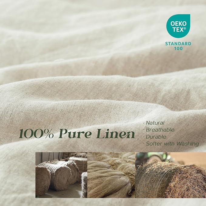 Simple&Opulence 100% Linen Duvet Cover Set, Natural French Flax Duvet Cover Twin Size, Breathable Soft Comfy Linen Bedding Comforter Cover with 1 Pillowcase (68"x86")